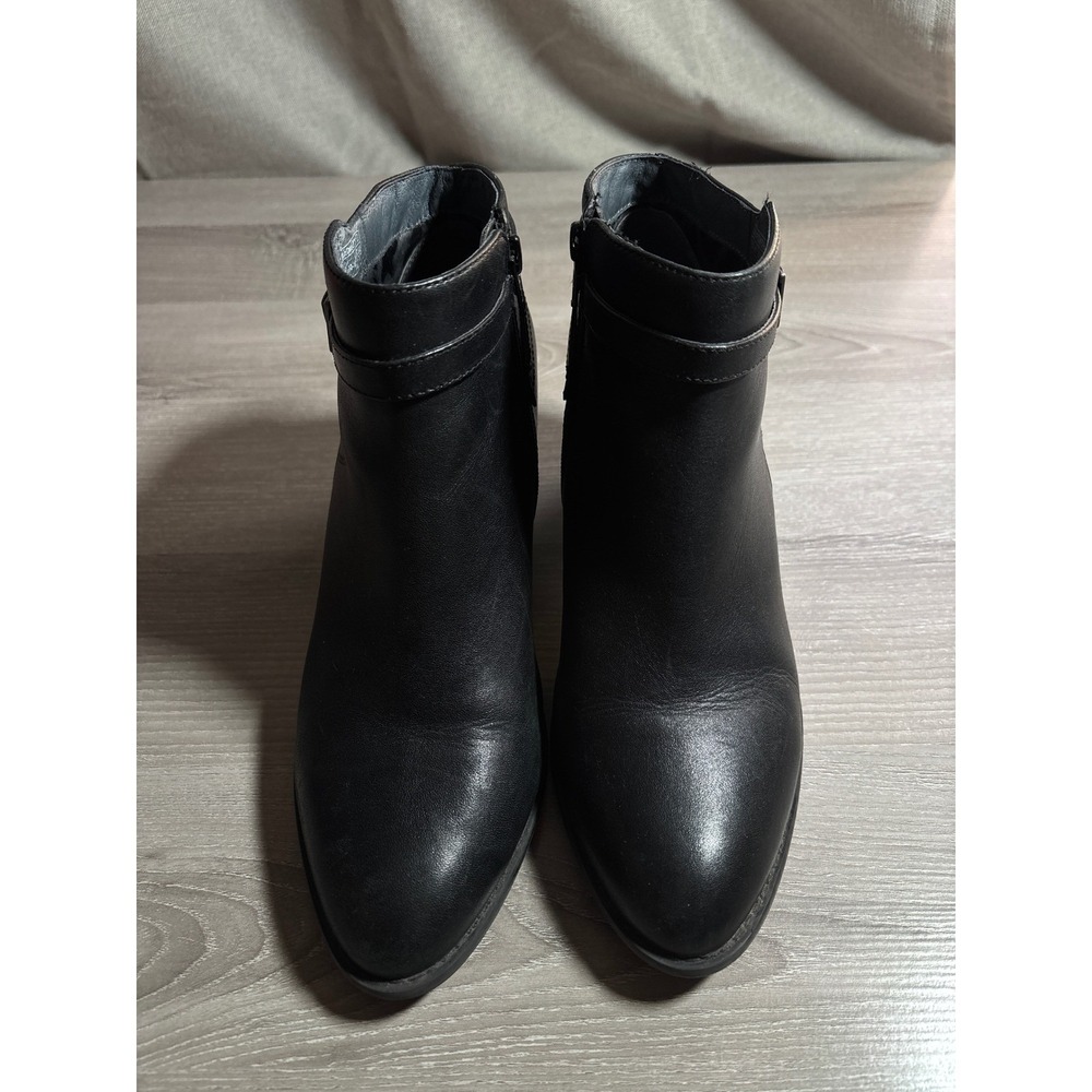 Vionic Upton Black Leather Ankle Boots Buckle Strap Side Zip Block Heel Size 9 - Picture 3 of 9